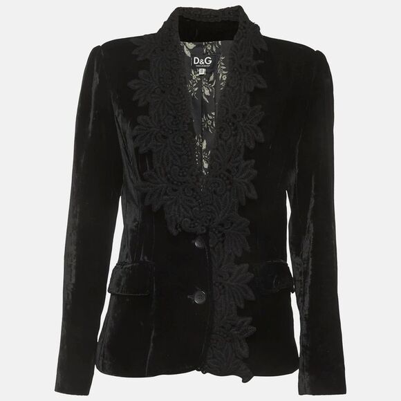 Dolce & Gabbana Jackets & Blazers - Dolce & Gabbana Black Velvet Lace Detail Blazer M
